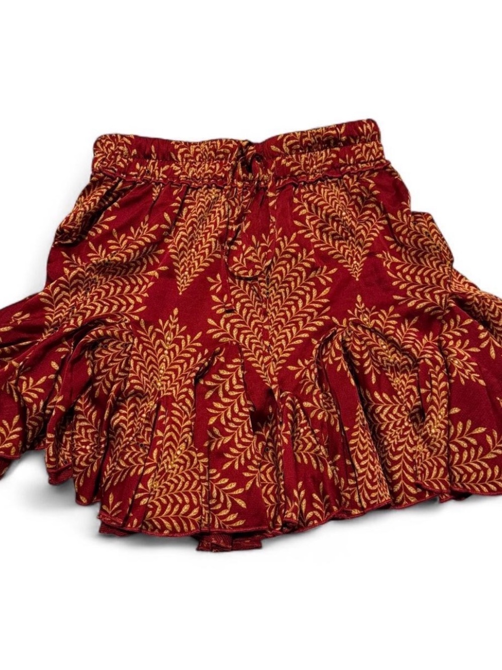 Selfie Leslie Red Floral Print Circle Skirt with Gold Motif